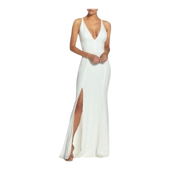 Dress the Population Iris Slit Crepe Gown in White NWOT - Picture 8 of 9